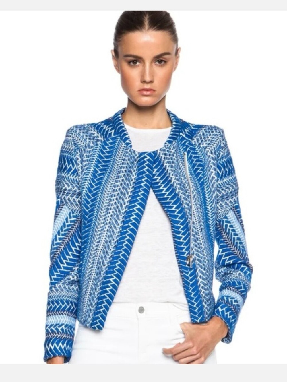 IRO Blue Patterned Open-Front Blazer